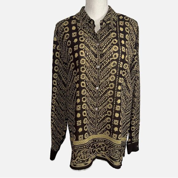 Liz Claiborne Abstract Long Sleeve Collared Button Up Blouse Women’s Size 14 - Picture 1 of 11